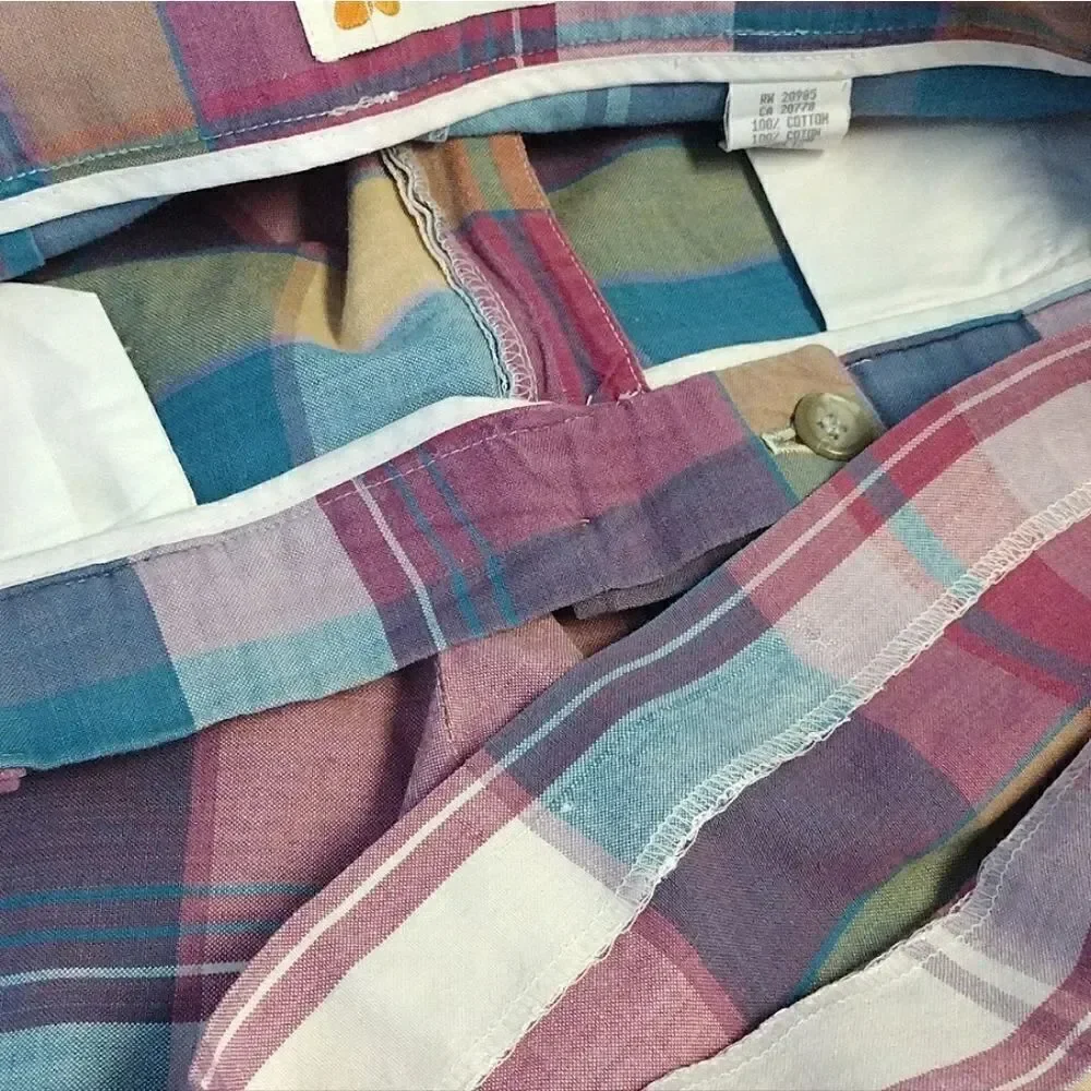 VTG 80s Colorful Plaid Ultra High Rise Cotton Mom Shorts Size 12 *fits like Med - Picture 15 of 15